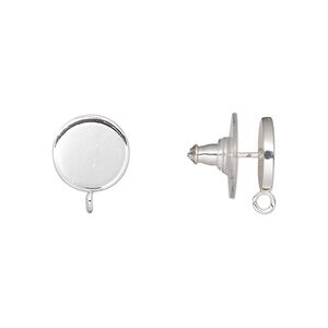 Earstud 1pkg4 silver-plated, 10mm round / open loop / comfort clutch earnuts, stainless steel / steel 2 pair