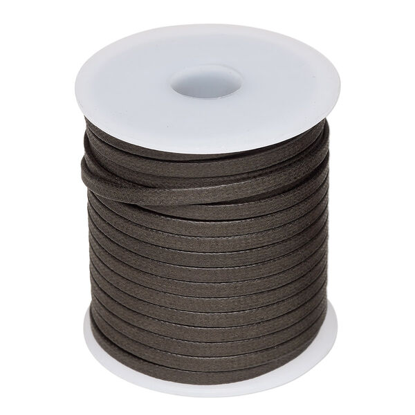 Cord, waxed cotton, brown, 3mm flat. Sold per 25-meter spool. image number 0
