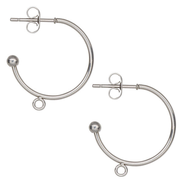 Earstud, stainless steel, 22.5mm 3/4 hoop with closed loop and 3mm ball. Sold per pkg of 2 pairs. image number 0