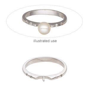 Ring, cubic zirconia and sterling silver, clear, 2mm wide with 3.5mm twisted peg, fits up to 8mm half-drilled round bead, size 9. Sold individually.