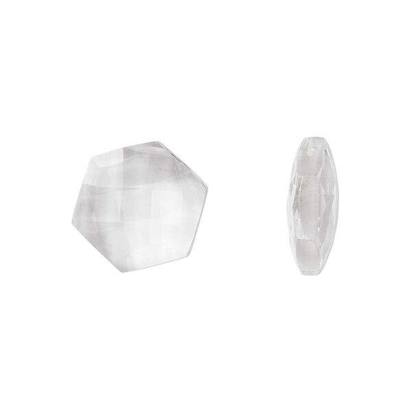 Bead, quartz crystal (natural), 12.5mm hand-cut puffed hexagon, B grade, Mohs hardness 7. Sold per pkg of 2. image number 0