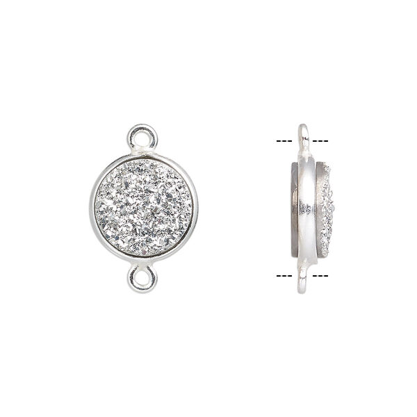 Link, titanium- / electro-coated druzy agate (coated) / sterling silver, silver, 11mm hand-cut single-sided flat round. Sold individually. image number 0