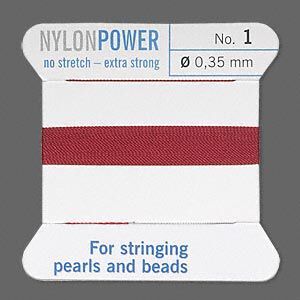 Thread, Griffin, nylon, garnet red, size #1. Sold per 2-meter card (approximately 78 inches).