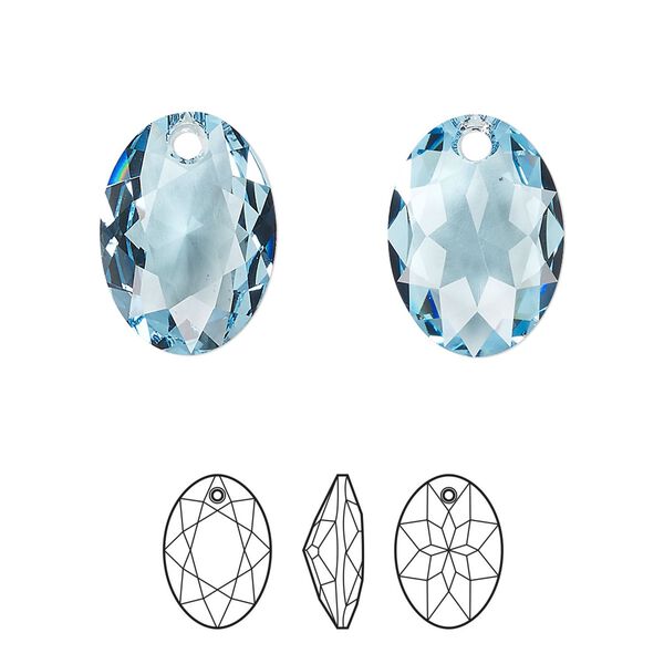 Drop 36pk aquamarine, Swarovski® 16mm pendant elliptic cut 6438 image number 0