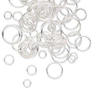 Jump ring mix, sterling silver-filled, 4-10mm round, 2.5-9mm inside diameter, 20-24 gauge. Sold per 50-gram pkg, approximately 700-750 jump rings.