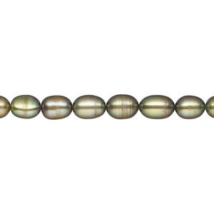 Pearl, cultured freshwater (dyed), dark pine, 4-5mm rice, C+ grade, Mohs hardness 2-1/2 to 4. Sold per 15-inch strand.