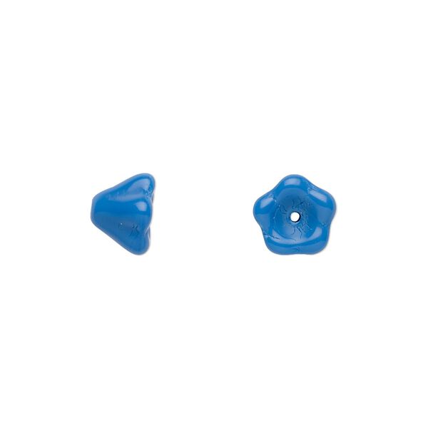 Bead, Czech pressed glass, opaque blue, 8.5x6.5mm flower. Sold per 15-1/2" to 16" strand, approximately 80 beads. image number 0