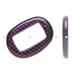 Bead, acrylic, purple and black, 45x32mm diagonally drilled flat open oval with snakeskin design and 29x17mm center hole. Sold per pkg of 24.