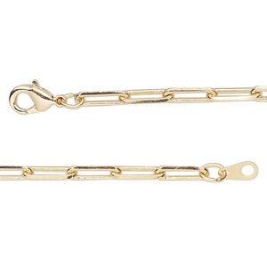Chain 1pkg1 paperclip, 3.3mm / lobster claw clasp, gold-finished brass 16 inch