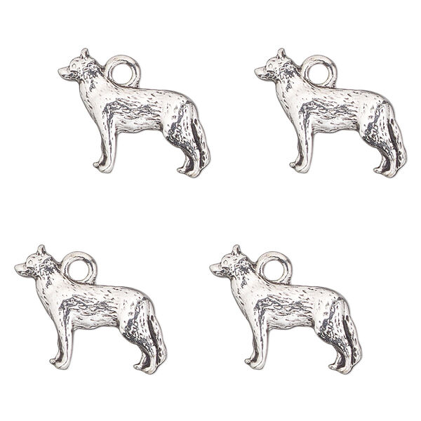 Charm, antique silver-finished "pewter" (zinc-based alloy) , 17x10mm single-sided husky. Sold per pkg of 4. image number 0