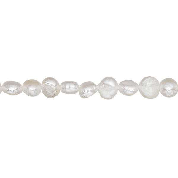 Pearl, cultured freshwater (bleached), white, 4-5mm flat-sided potato, D grade, Mohs hardness 2-1/2 to 4. Sold per 16-inch strand. image number 0