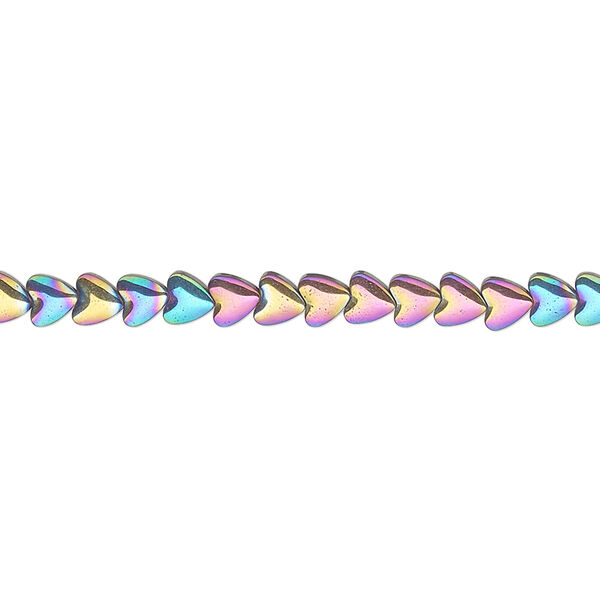Bead, Hemalyke™ (manmade), rainbow, 4mm heart. Sold per 16-inch strand. image number 0