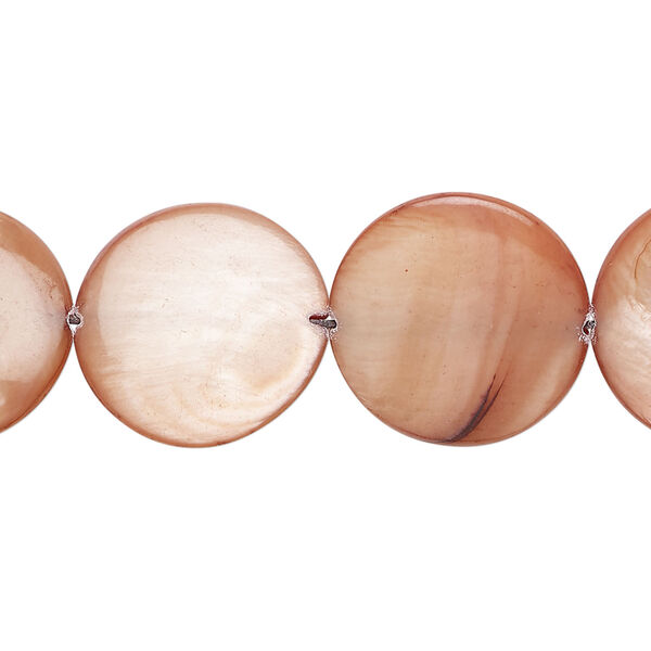 Mother-of-pearl shell 1pkg1, puffed flat round bead 15 inch light copper 17-18mm image number 0