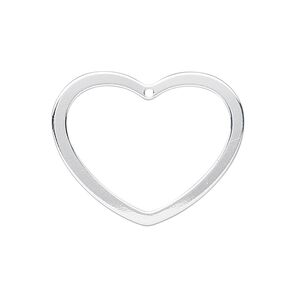 Charm, sterling silver, 28x23mm open heart. Sold individually.