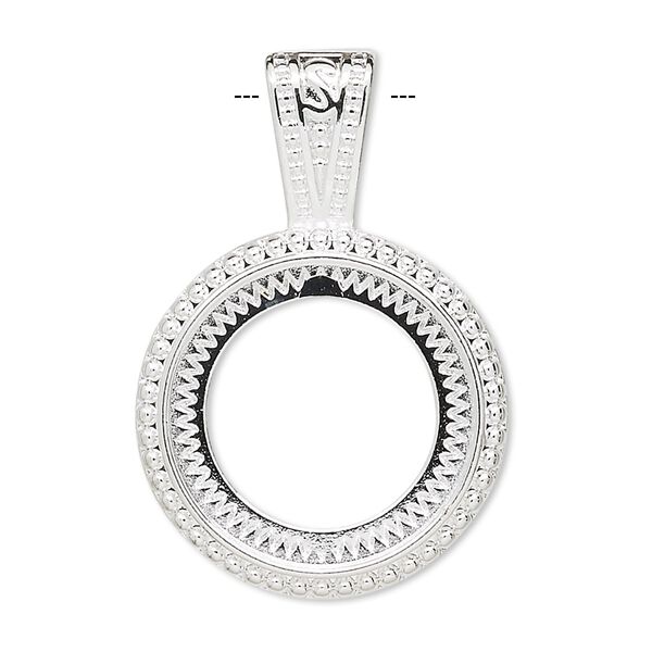 Pendant, silver-plated "pewter" (zinc-based alloy), 37x25mm round with rope design and 20mm round setting. Sold per pkg of 4. image number 0