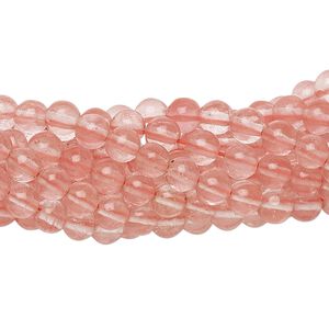 Bead, cherry "quartz" glass, 4mm round. Sold per pkg of (10) 15-1/2" to 16" strands.