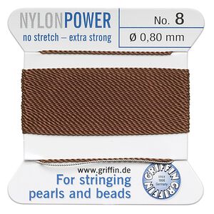 Thread, Griffin, nylon, brown, size #8. Sold per 2-meter card (approximately 78 inches).