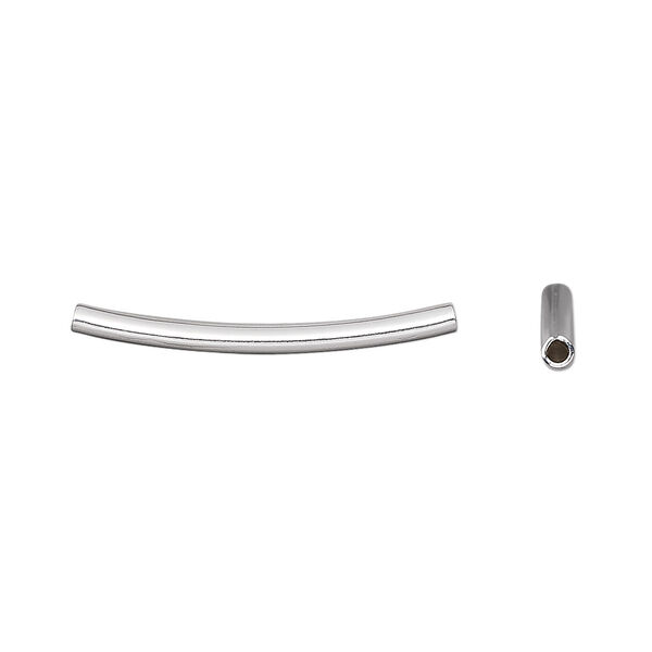 Bead, silver-plated brass, 26x2mm curved tube. Sold per pkg of 20. image number 0