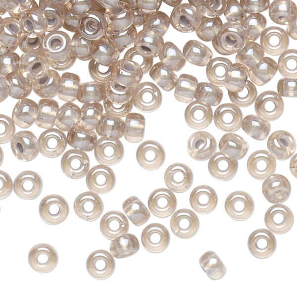 Seed bead, Miyuki, glass, pkg/250g, #6 rocaille, translucent pewter-lined pearlized pink, (RR-4614). image number 0