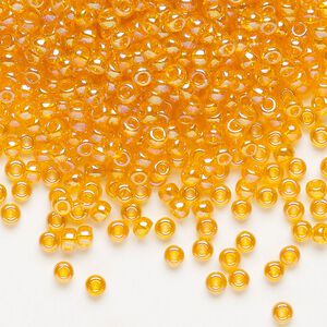 Seed bead, Miyuki, glass, pkg/250g, #8 rocaille, translucent rainbow orange (RR-2460).