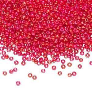 Seed bead, Preciosa Ornela Czech glass, pkg/50g, #11 rocaille, opaque rainbow bright red coral, (94170).