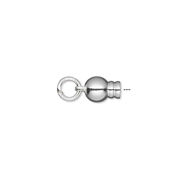 Ball end, silver-plated brass, 11x6mm with jump ring, for use with Dione® Easy-On Chain. Sold per pkg of 2. image number 0