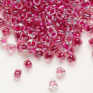 Seed bead, Miyuki 1pkg10g, glass, #5 triangle, transparent cranberry inside dyed color clear (TR-1140)
