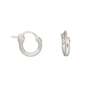 Earring, sterling silver, 12mm hoop with latch back closure. Sold per pair.