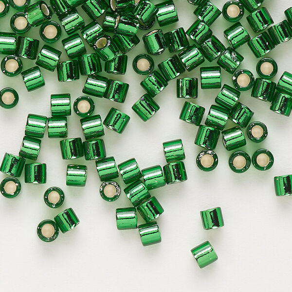 Seed bead, Delica®, glass, pkg/250g, #8 round, transparent silver-lined green (DBL-0046). image number 0