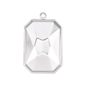 Drop, Almost Instant Jewelry®, silver-plated brass, 29x21mm rectangle with 27x18.5mm emerald-cut setting. Sold per pkg of 2.