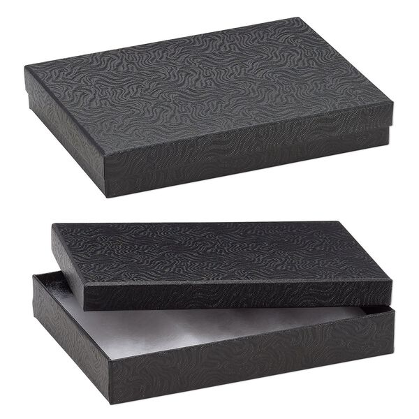 Box, paper, "cotton"-filled, black, 7-1/8 x 5-1/8 x 1-1/8 inch rectangle. Sold per pkg of 10. image number 0