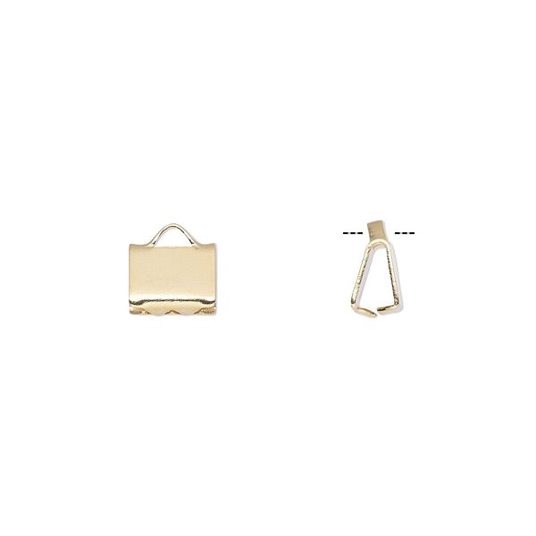 Ribbon crimp end, gold-plated brass, 6x5mm rectangle. Sold per pkg of 10. image number 0