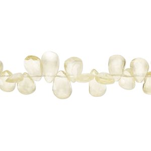 Lemon quartz 1pkg1, hand-cut top-drilled faceted puffed teardrop bead 9 inch 7x5mm-8x6mm
