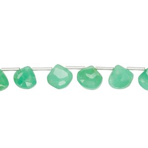 Chrysoprase 1pkg1, hand-cut top-drilled faceted flat teardrop bead natural 4 inch 6x6mm-7x7mm