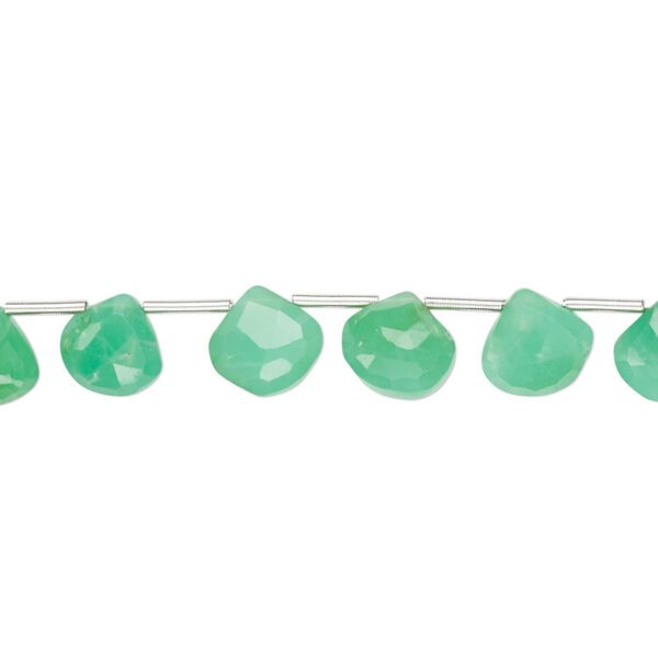 Chrysoprase 1pkg1, hand-cut top-drilled faceted flat teardrop bead natural 4 inch 6x6mm-7x7mm image number 0