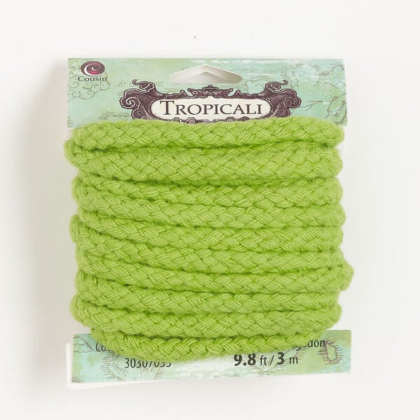 Cord, cotton 1pkg1, green, 6mm braided round, 3 meters. image number 0