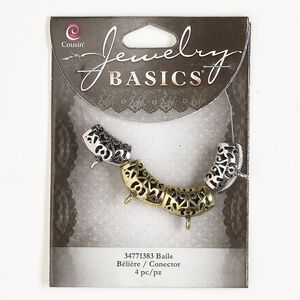 Bead, antique silver- and antique gold-finished "pewter" (zinc-based alloy), 19x12mm round tube with cutout design. Sold per pkg of 4.