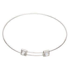 Bracelet, steel and glass, pkg/1, 7-1/2-inch bangle, silver finish and clear.
