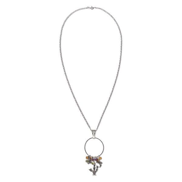 Necklace, One of a Kind Jewelry, antiqued sterling silver and crystal, multicolored, springring clasp. Only one available. image number 0