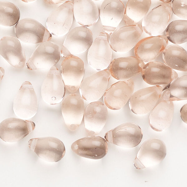 Bead, glass, transparent pink, 9x5mm top-drilled teardrop. Sold per pkg of 72. image number 0
