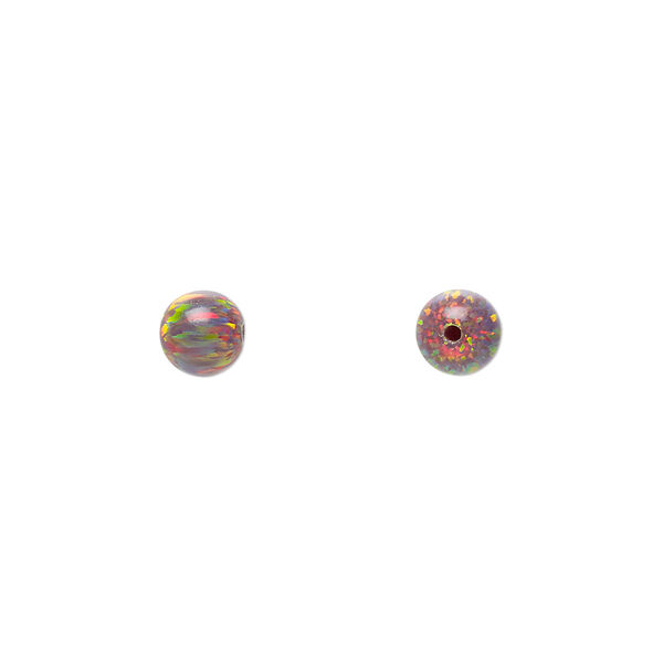 Bead, Mexican "opal" (silica and epoxy) (man-made), multicolored, 6mm half-drilled round. Sold per pkg of 2. image number 0