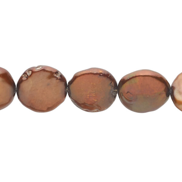 Freshwater pearl 1pkg1, puffed flat round, 15 inch copper rose 11-13mm cultured image number 0