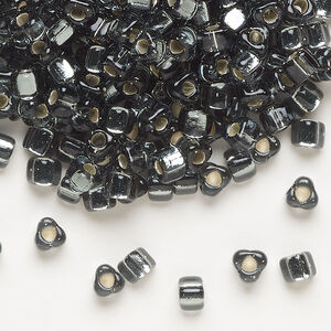 Seed bead, Miyuki 1pkg10g, glass, #5 triangle, transparent silver-lined dark grey (TR-1805)