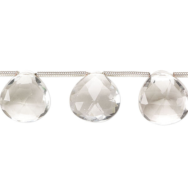 Bead, green quartz (heated), light, 11-13mm hand-cut top-drilled faceted puffed teardrop, B+ grade, Mohs hardness 7. Sold per pkg of 12. image number 0