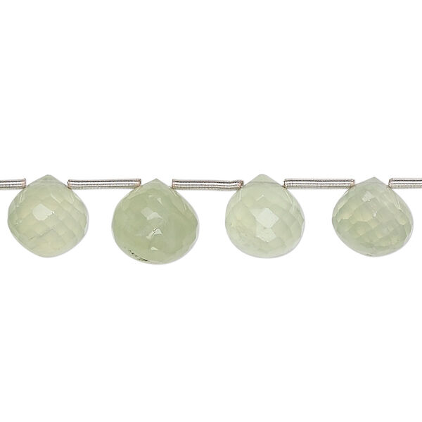 Bead, prehnite (natural), 7x7mm-9x9mm faceted teardrop, B grade, Mohs hardness 6 to 6-1/2. Sold per 8-inch strand, approximately 19 beads. image number 0