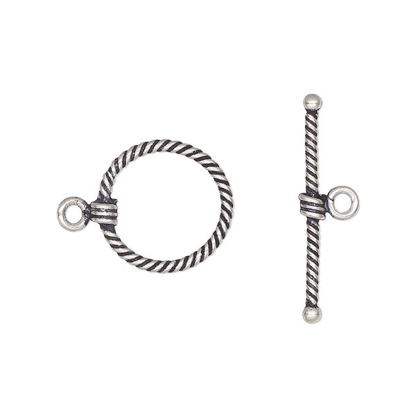 Clasp, antiqued sterling silver, 13mm twisted wire toggle. Sold individually. image number 0