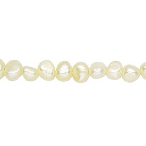 Pearl, cultured freshwater (dyed), yellow, 5-6mm flat-sided potato with 0.4-0.5mm hole, D grade, Mohs hardness 2-1/2 to 4. Sold per 15-inch strand.