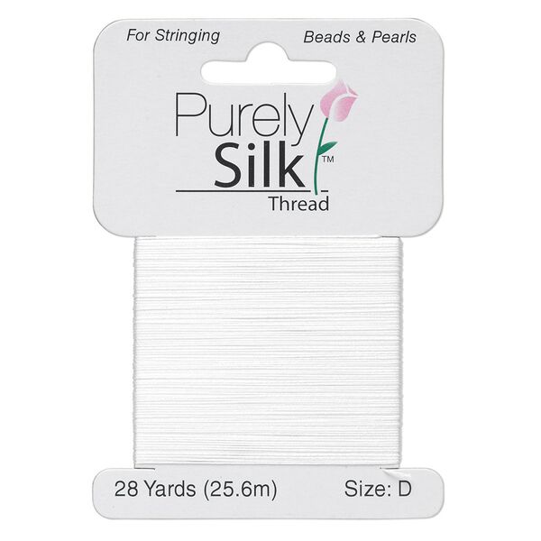 Thread, Purely Silk™, white, size D. Sold per 28-yard card. image number 0