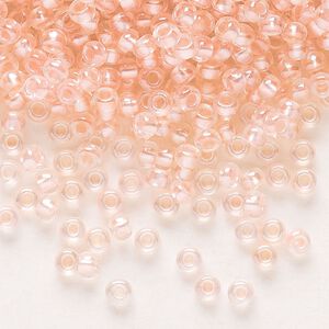 Seed bead, Preciosa Ornela Czech glass, pkg/500g, #8 rocaille, translucent color-lined luster pastel pink, (382PP).