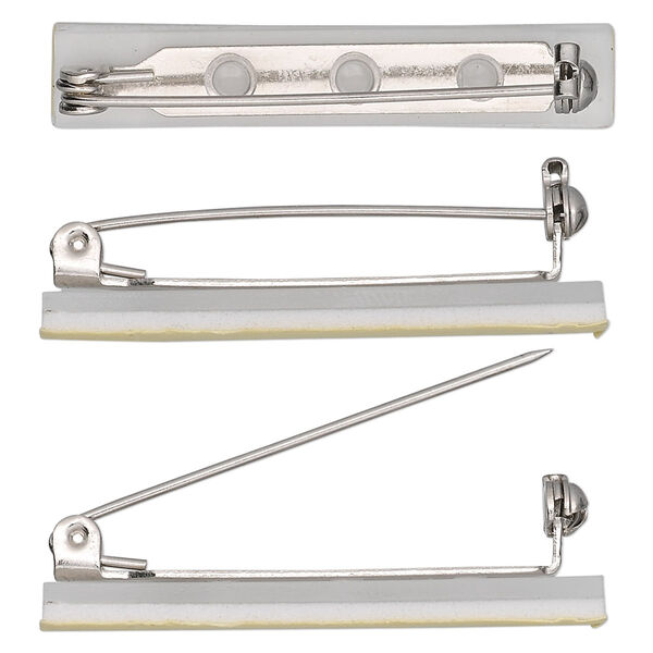 Badge pin, adhesive, nickel-plated steel and plastic, 1-5/8 inches. Sold per pkg of 100. image number 0